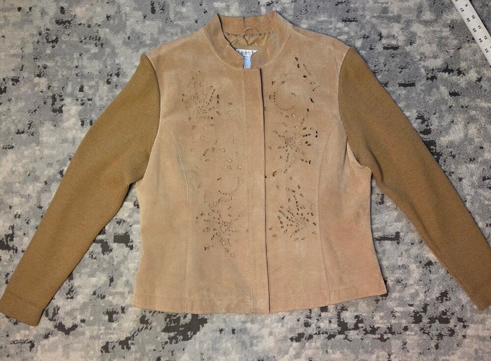 Vintage Brown Suede Leather Jacket Large Boho Streetwear Moto Western Feminine
